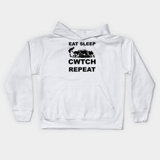 Eat Sleep Cwtch Repeat Welsh Rugby Humour Kids Hoodie